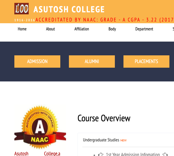 Asutosh College Merit List 2022 BA BSc BCom Honours General Admission | Asutosh College Admission Merit List / Cut off Marks / Eligibility Criteria / seat capacity 2022 -23,