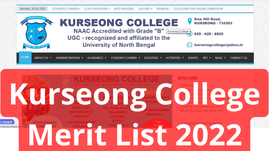 Kurseong College Merit List 2025 BA BSc 1st 2nd Kurseong College