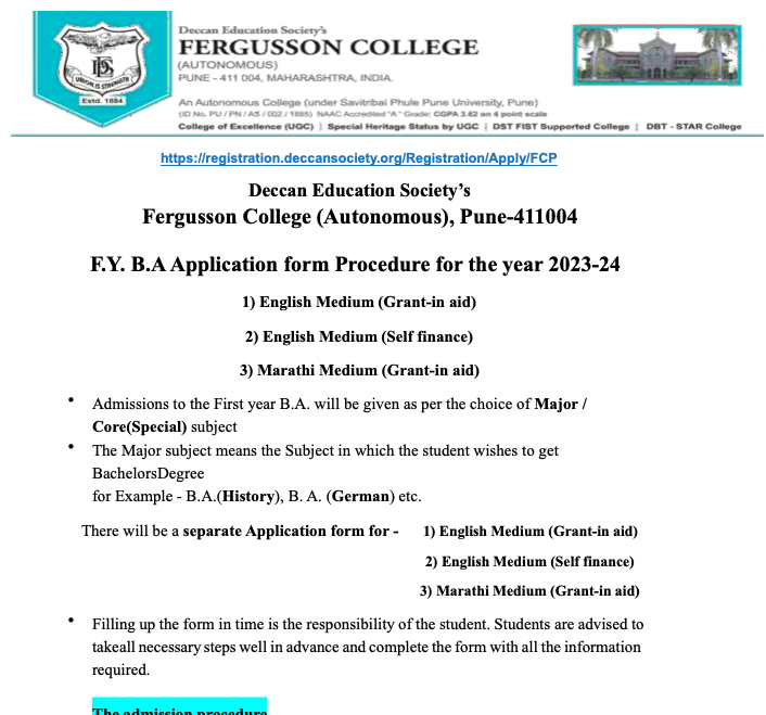 fergusson college admission merit list 2023 download links cut off for admission