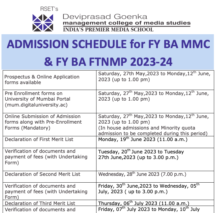 Deviprasad Goenka Management College or dgmc admission merit list download 2023 cut off