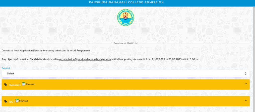panskura banamali college provisional merit list date notice 2023