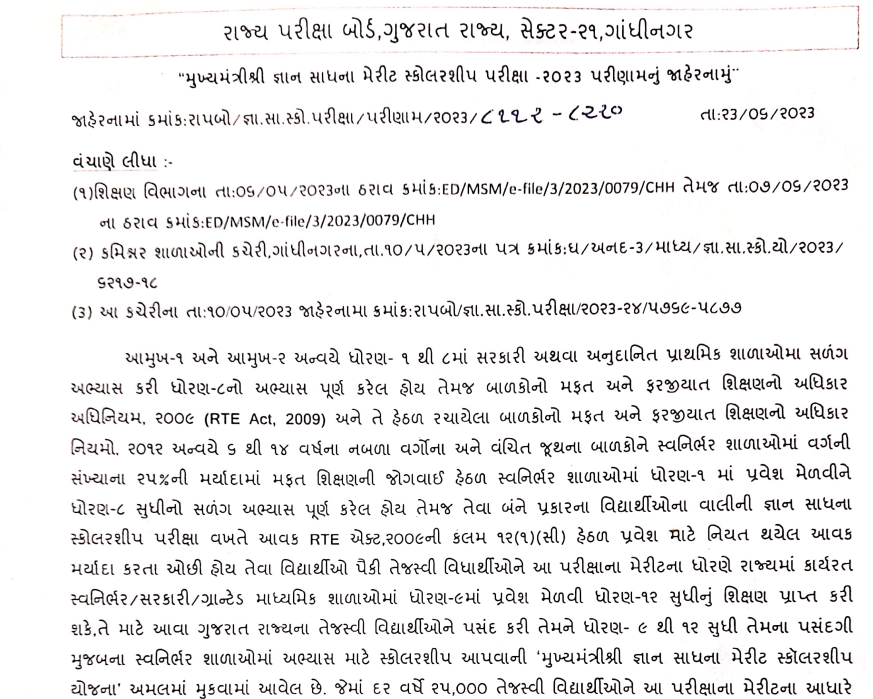 gyan sadhana scholarship result notice 2023