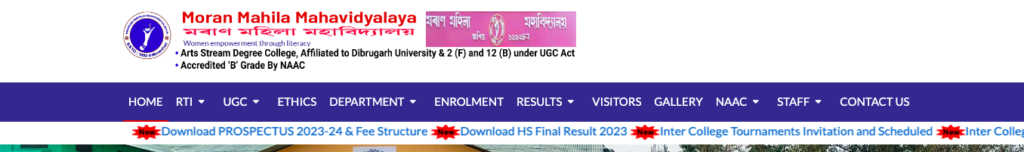 Moran Mahila college Merit List 2023 download pdf
