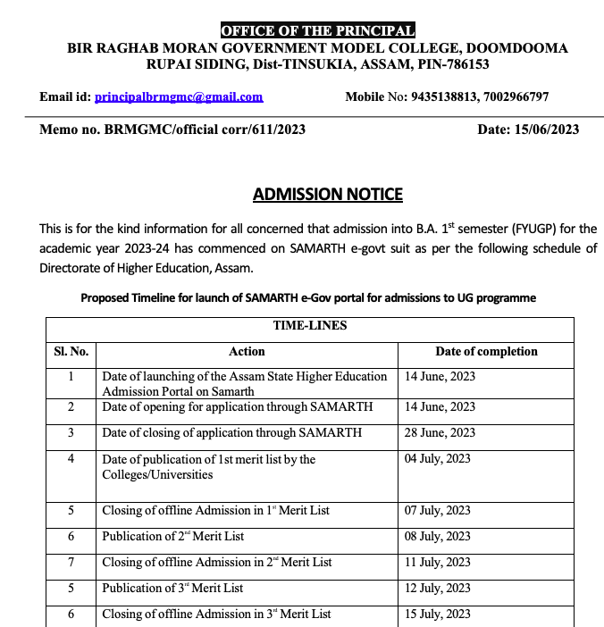 BRMGMC admission schedule notice 2023 download merit list