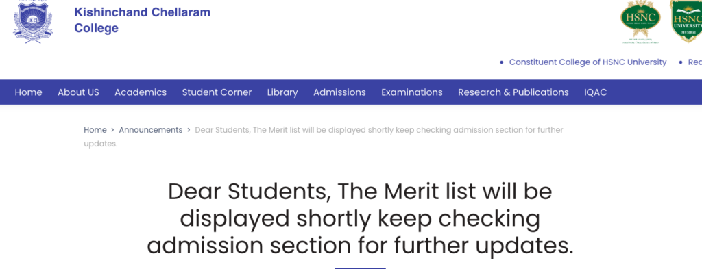 kc college first merit list postponed notice download 2023