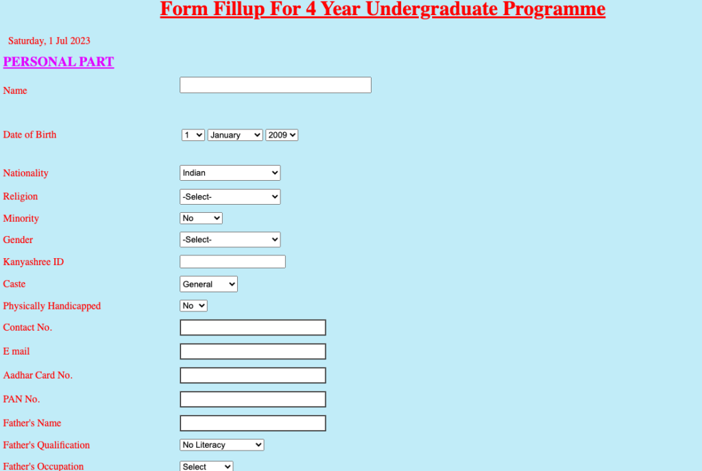 wb college ug admission form pdf