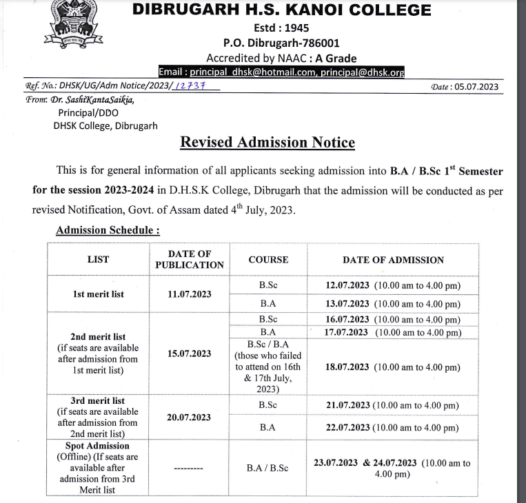 dhsk college merit list 2023 download pdf
