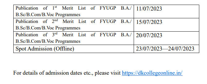 dk college. merit list publishing date notice 2023 revised schedule