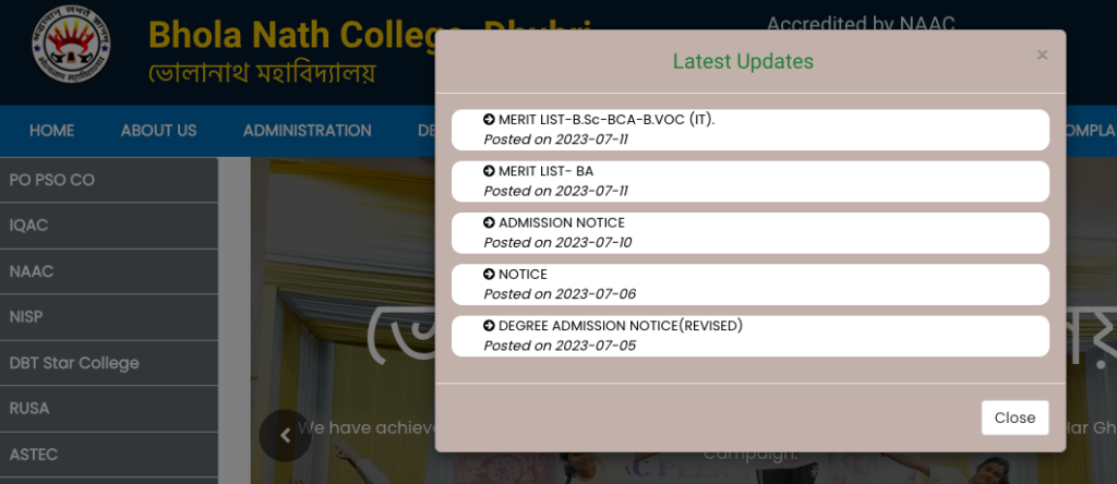 bn college dhubri admission 2023-24 merit list download notices