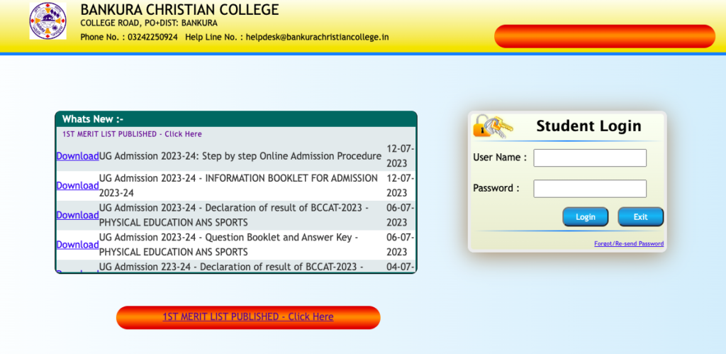 Bankura Christian College Merit list 2023 download admission 2nd list of selection