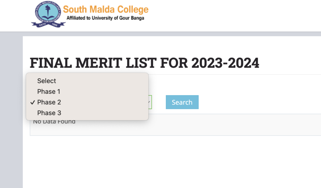 South Malda College Merit List 2023