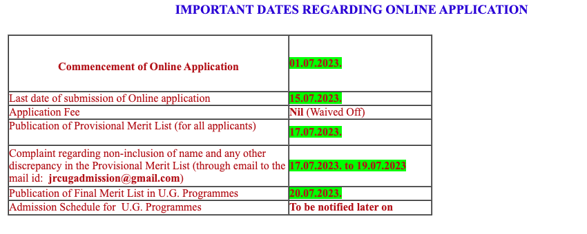 Jhargram Raj College Merit List schedule 2023 notice of publishing date of provisional, final, 1st list