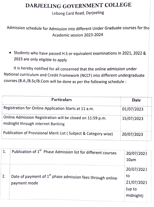 darjeeling govt college merit list date 2023