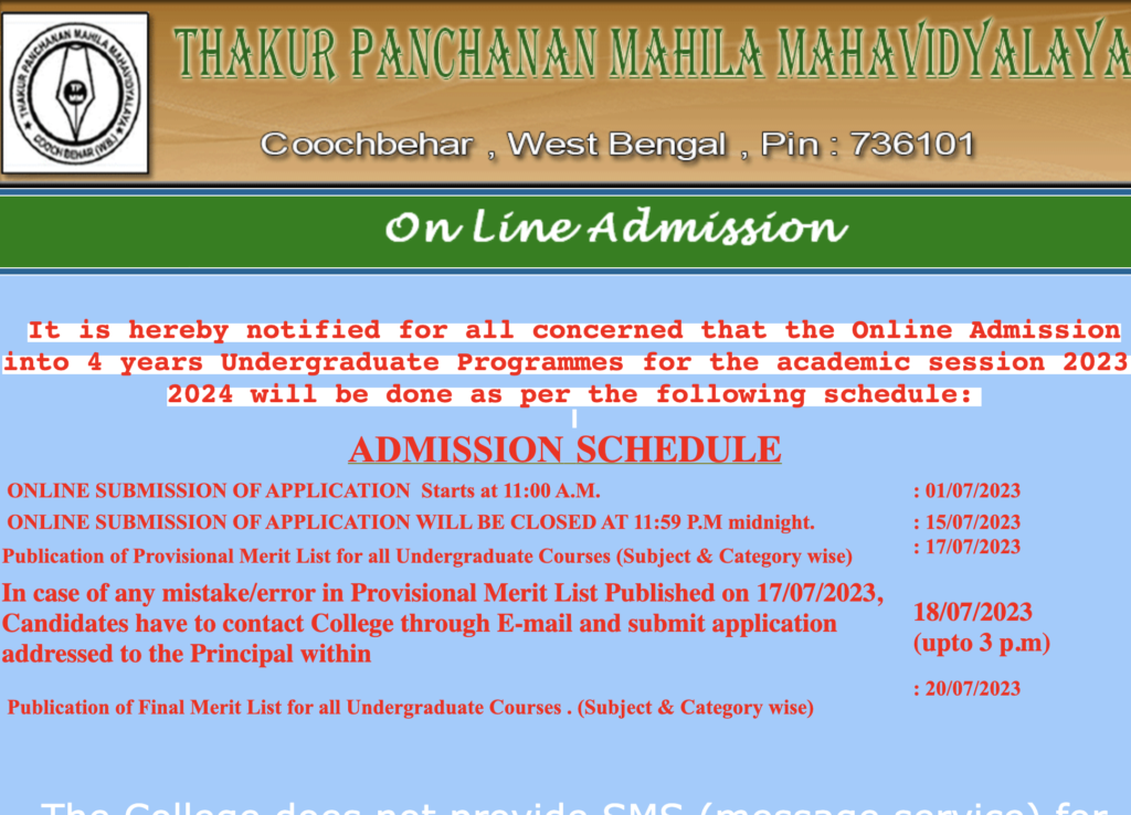 Thakur Panchanan Mahila Mahavidyalaya Merit List
