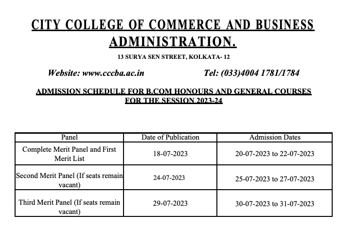 city commerce college kolkata merit list 2023-24 admission