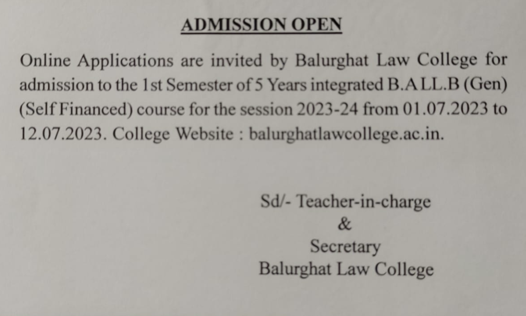 Balurghat Law College Merit List 2023