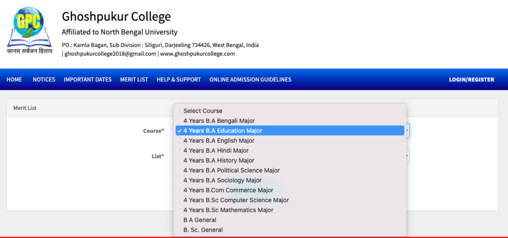 ghoshpukur college admission merit list 2023 download pdf