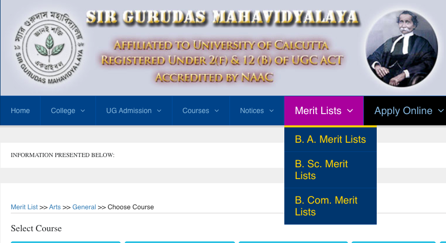 Sir Gurudas College merit list download links 2023