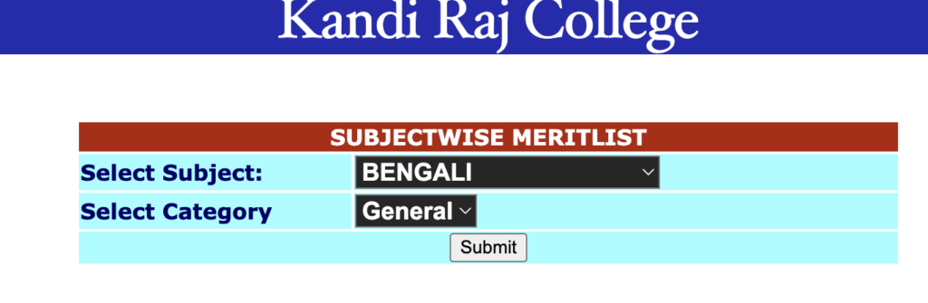  Kandi Raj College merit list download links 2023