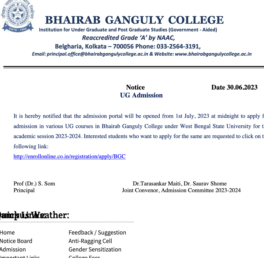 Bhairab Ganguly College Merit List 2023